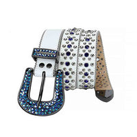 White Strap With Blue Embellished Rhinestone Belt