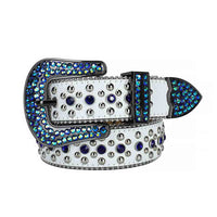 White Strap With Blue Embellished Rhinestone Belt