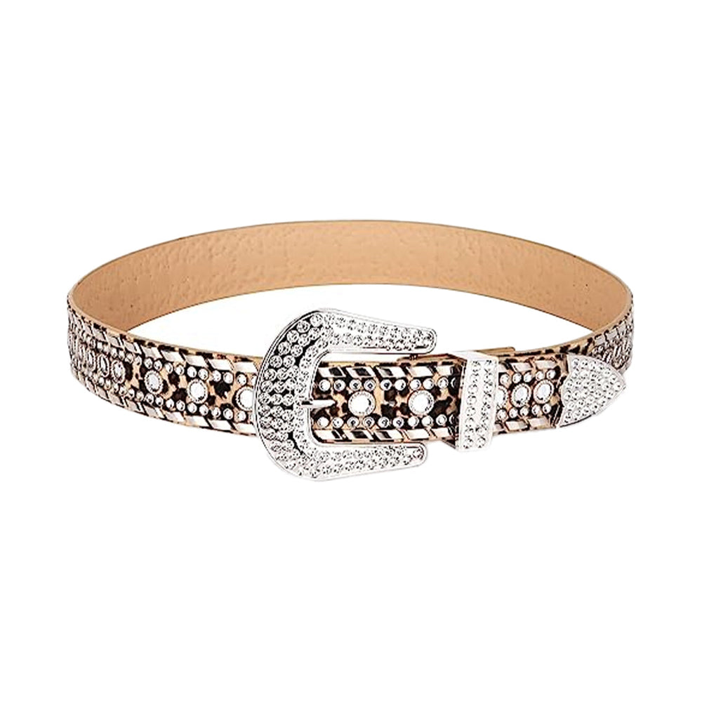 Leopard Print Western Cowboy Kippy Rhinestone Statement Belt