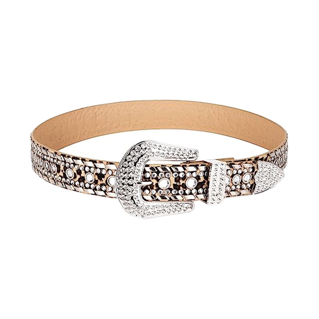 Leopard Print Western Cowboy Kippy Rhinestone Statement Belt