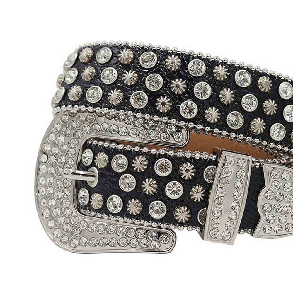 Black Strap With Silver Adorned And Rhinestone Belt