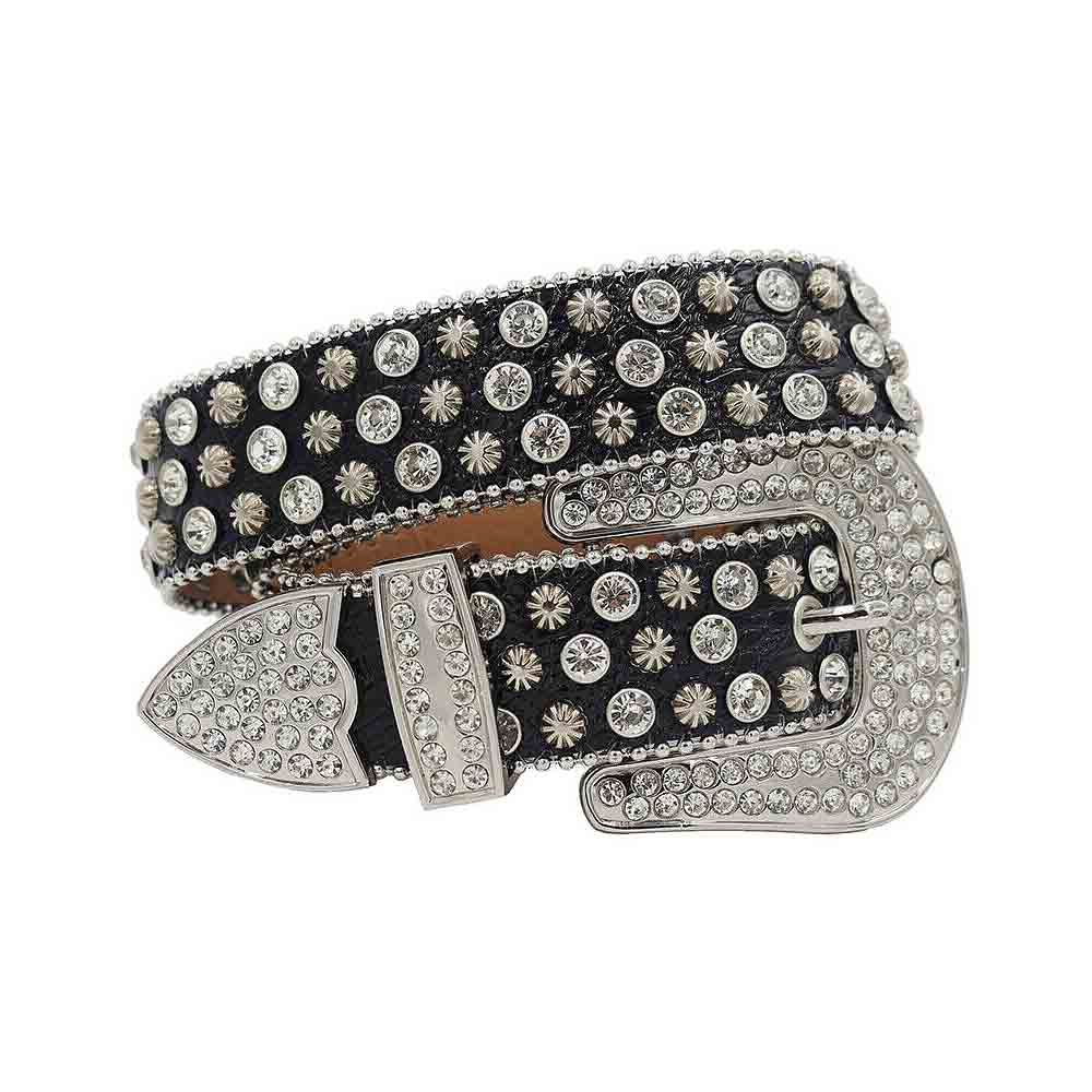 Black Strap With Silver Adorned And Rhinestone Belt