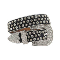 Black Strap With Silver Adorned And Rhinestone Belt