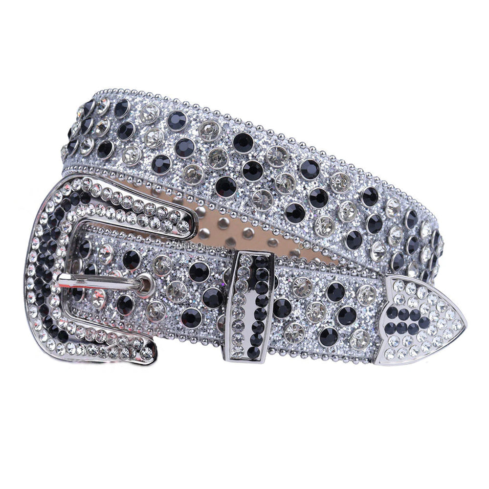 Grey Sparkly Strap With Black & Silver Rhinestone Belt
