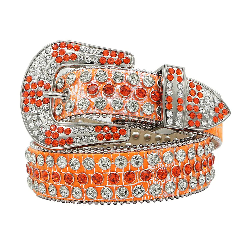 Orange Strap With Silver & Orange Rhinestone Waist Belt