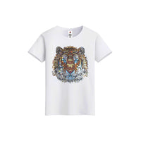 Men's Rhinestone Tiger Print Street-Style Short Sleeve Shimmer Sparkling Diamond T-Shirt