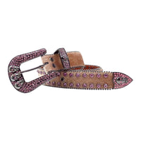 Skull Brown Strap With Faceted Crystal Pink Rhinestone Belt