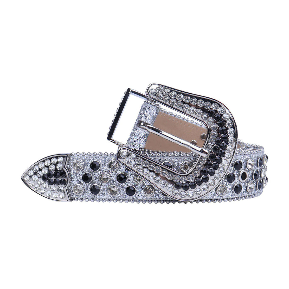 Grey Sparkly Strap With Black & Silver Rhinestone Belt
