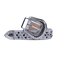 Grey Sparkly Strap With Black & Silver Rhinestone Belt