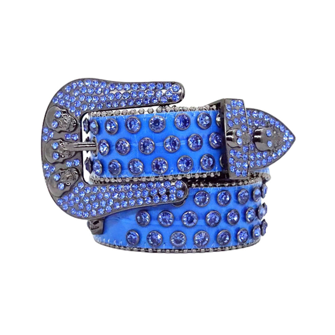 Skull Buckle Blue Strap With Blue Encrusted Rhinestone Belt