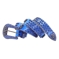 Skull Buckle Blue Strap With Blue Encrusted Rhinestone Belt