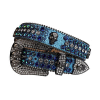 Sparkly Blue Strap Skull Buckle With Blue & Crystal Adorned Rhinestone Belt