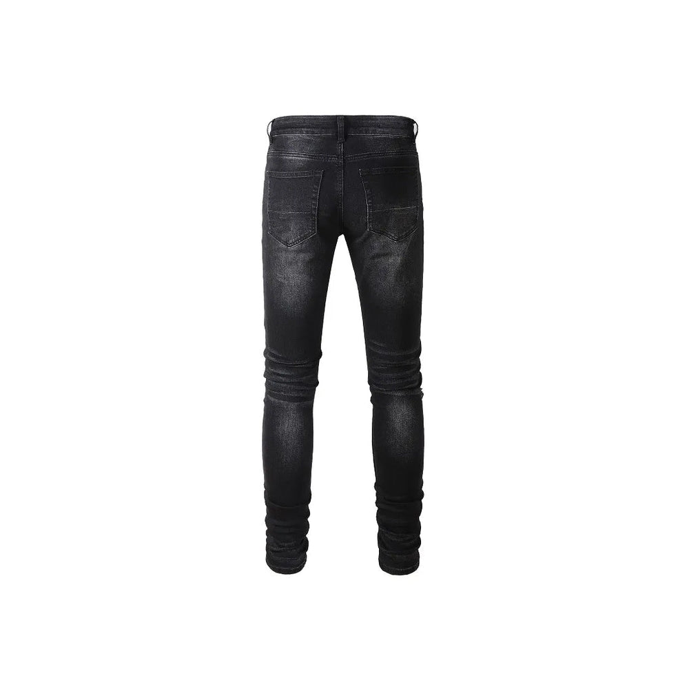 Men's Stretch Distressed Patched Biker Denim Pants