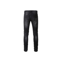 Men's Stretch Distressed Patched Biker Denim Pants