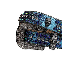 Sparkly Blue Strap Skull Buckle With Blue & Crystal Adorned Rhinestone Belt