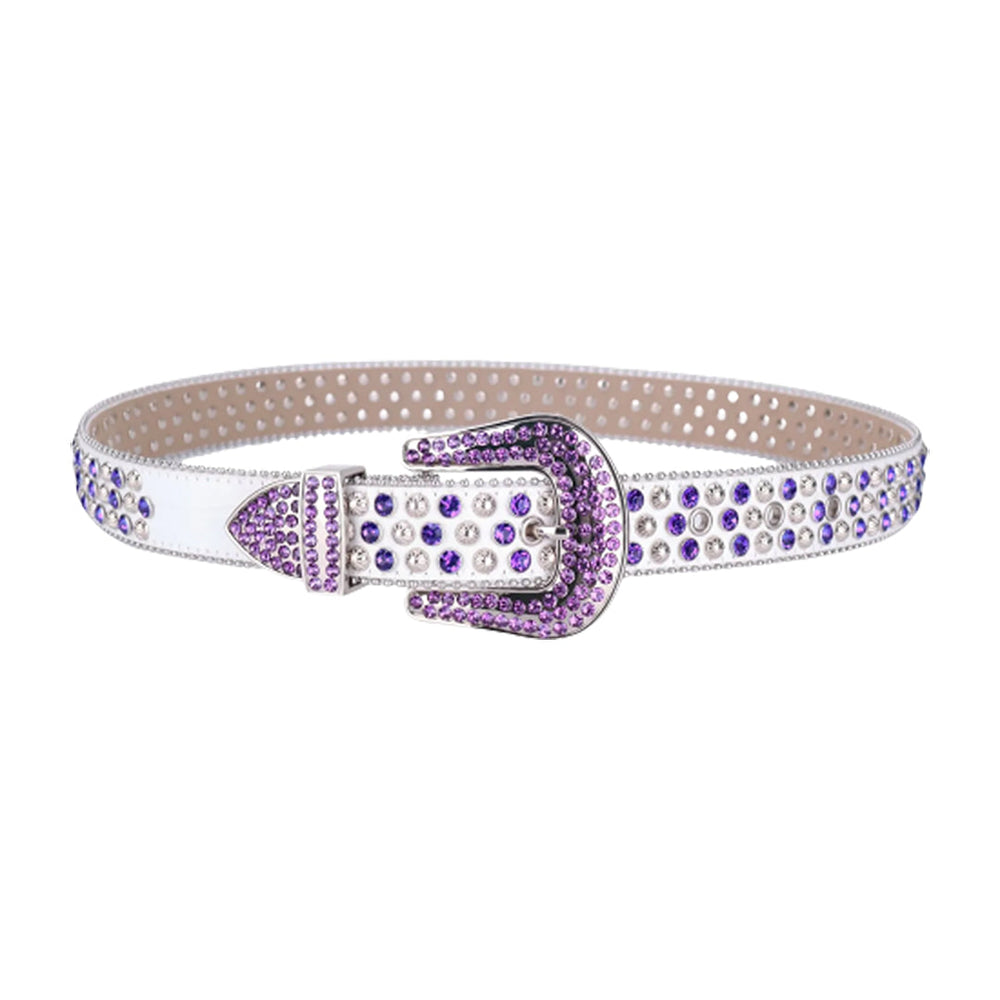 White Strap With Faceted Crystal & Purple Encrusted Rhinestone Belt