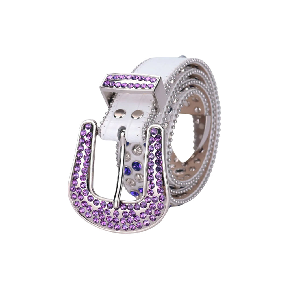 White Strap With Faceted Crystal & Purple Encrusted Rhinestone Belt