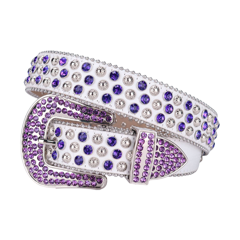 White Strap With Faceted Crystal & Purple Encrusted Rhinestone Belt