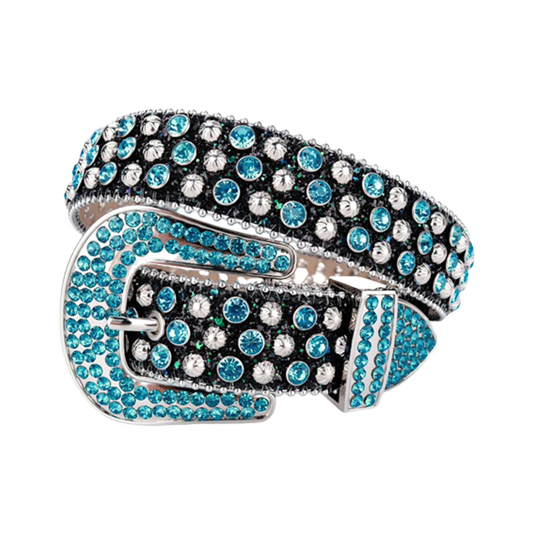 Black Strap With Aqua & Faceted Crystal Rhinestone Belt