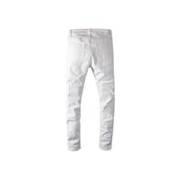 Men's White Faceted Crystal Stones Slim Skinny Jeans