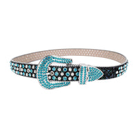 Black Strap With Aqua & Faceted Crystal Rhinestone Belt