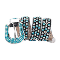 Black Strap With Aqua & Faceted Crystal Rhinestone Belt