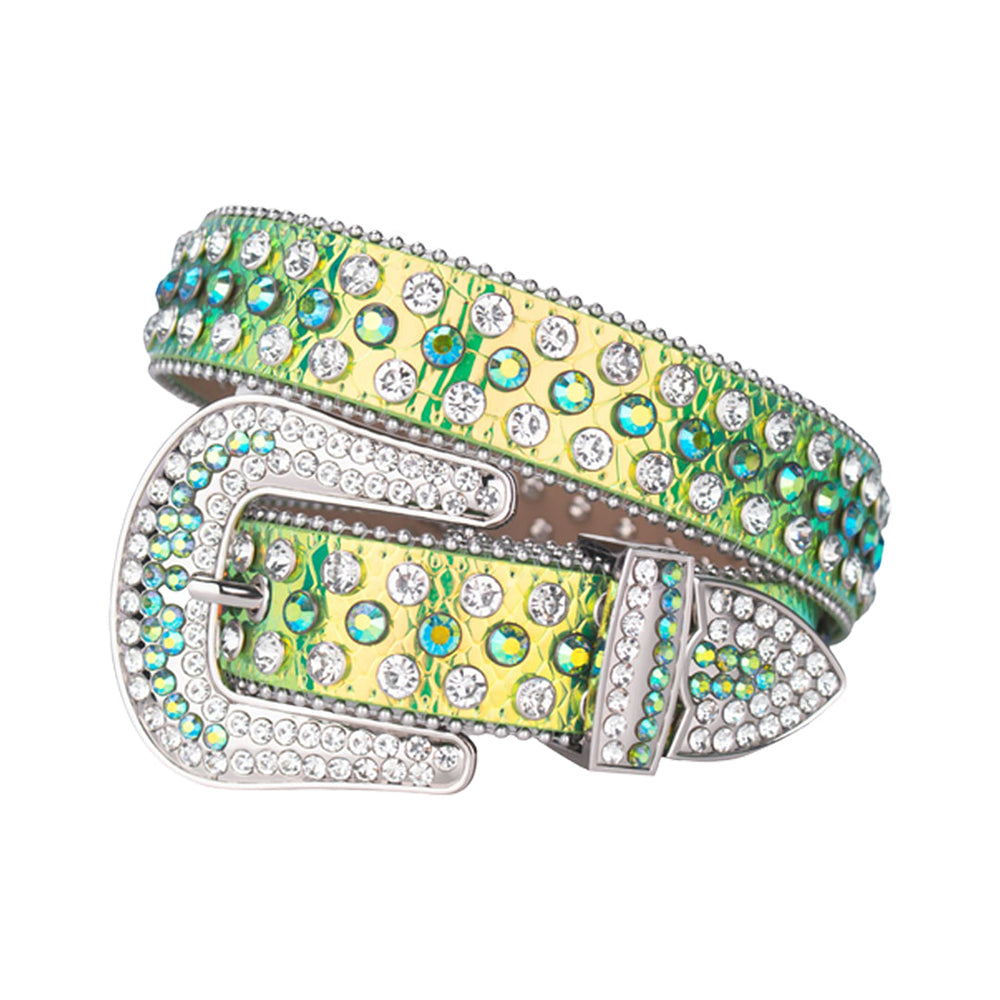 Shiny Green Strap With Faceted Crystal Embellished Rhinestone Belt