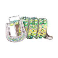 Shiny Green Strap With Faceted Crystal Embellished Rhinestone Belt