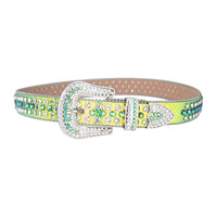 Shiny Green Strap With Faceted Crystal Embellished Rhinestone Belt