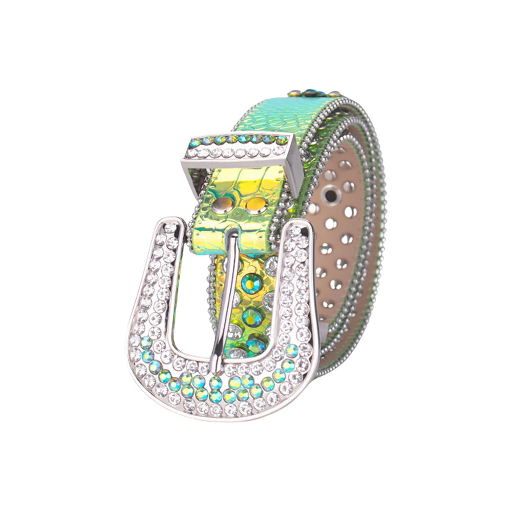 Shiny Green Strap With Faceted Crystal Embellished Rhinestone Belt