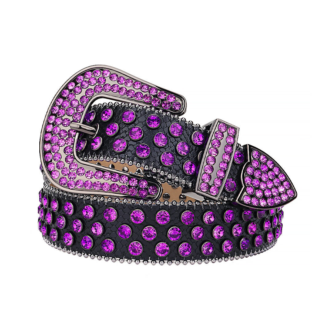 Black Strap With Purple Sparkly Rhinestone Belt