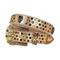 Gold Strap With Black & Gold Embellished Rhinestone Skulls Belt