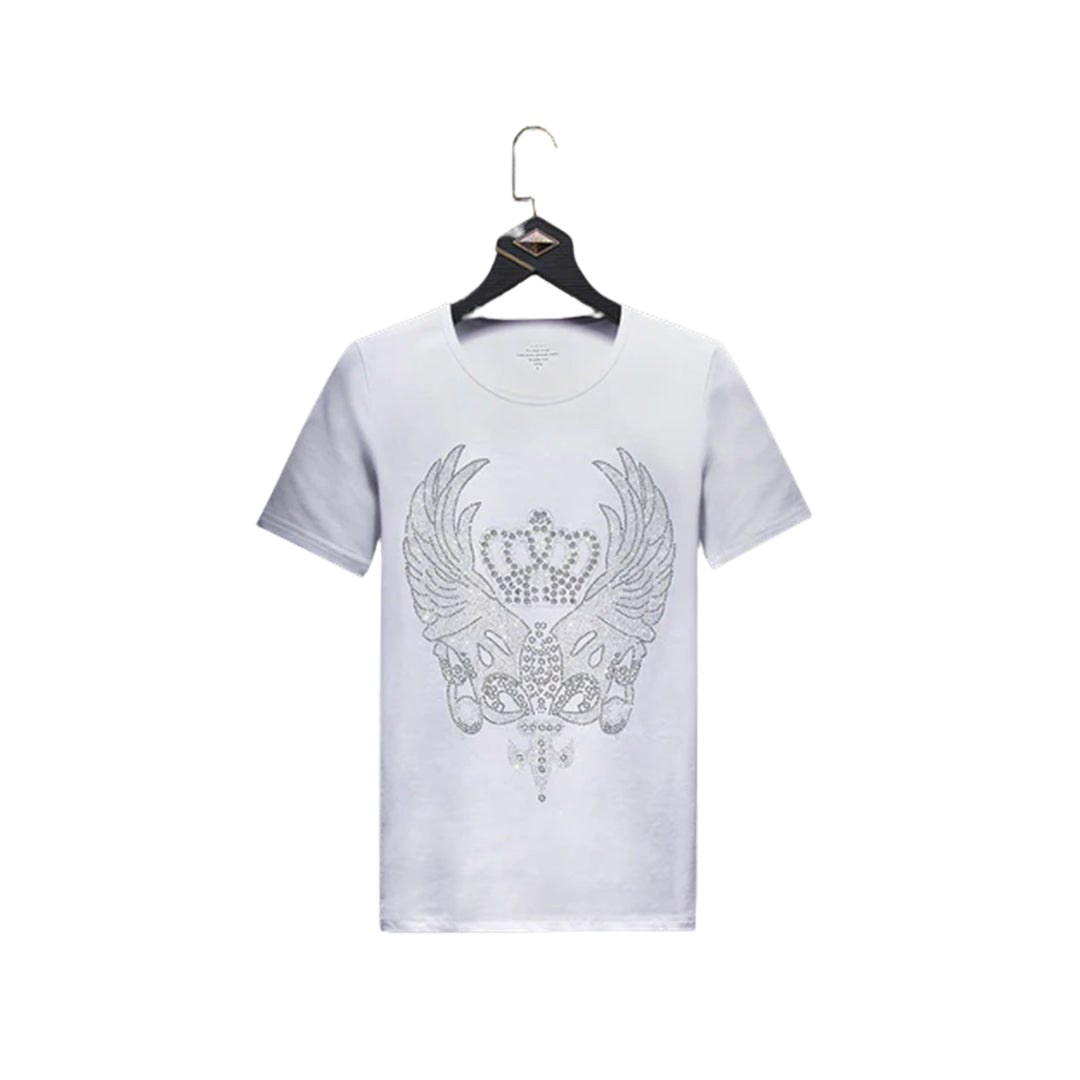 Men's Fashion Crown Rhinestones Short Sleeve Tee
