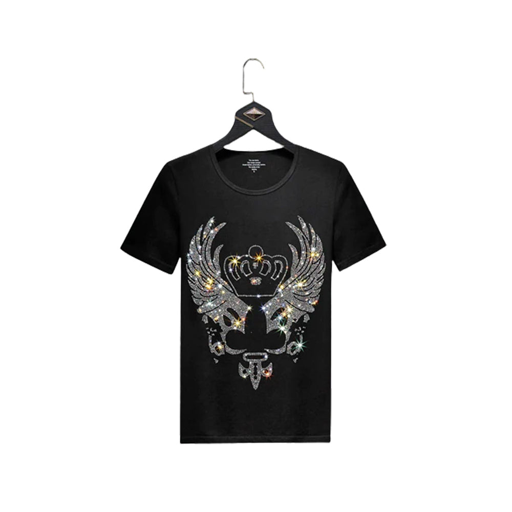 Men's Fashion Crown Rhinestones Short Sleeve Tee