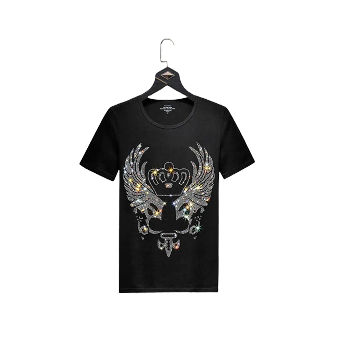 Men's Fashion Crown Rhinestones Short Sleeve Tee