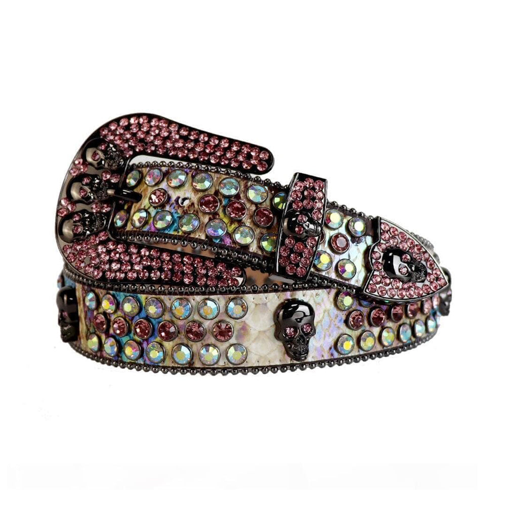 Skull Multi Strap With Multi & Pink Embellished Rhinestone Belt