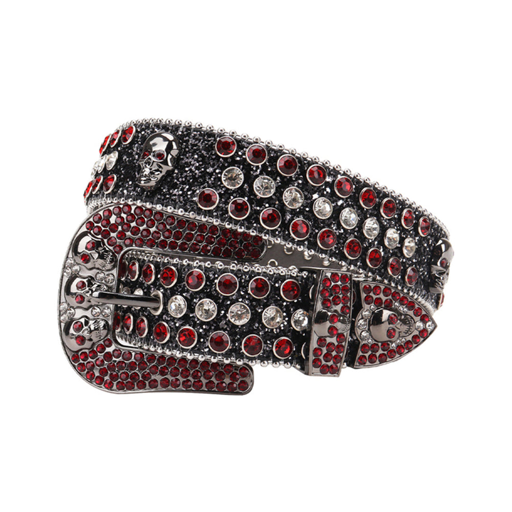 Skull Black Strap With Red & Silver Rhinestone Waist Belt