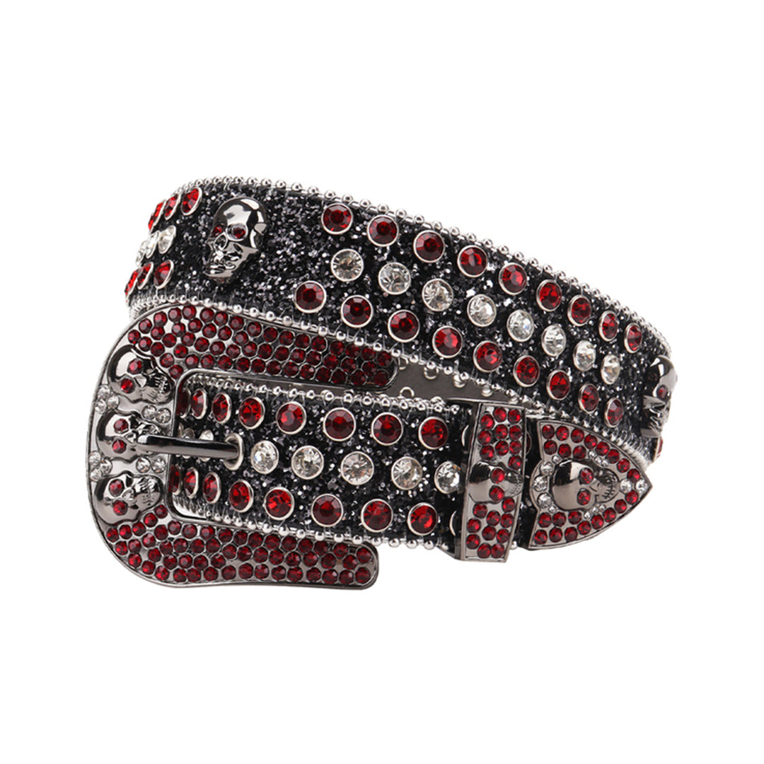 Skull Black Strap With Red & Silver Rhinestone Waist Belt