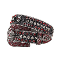 Skull Black Strap With Red & Silver Rhinestone Waist Belt