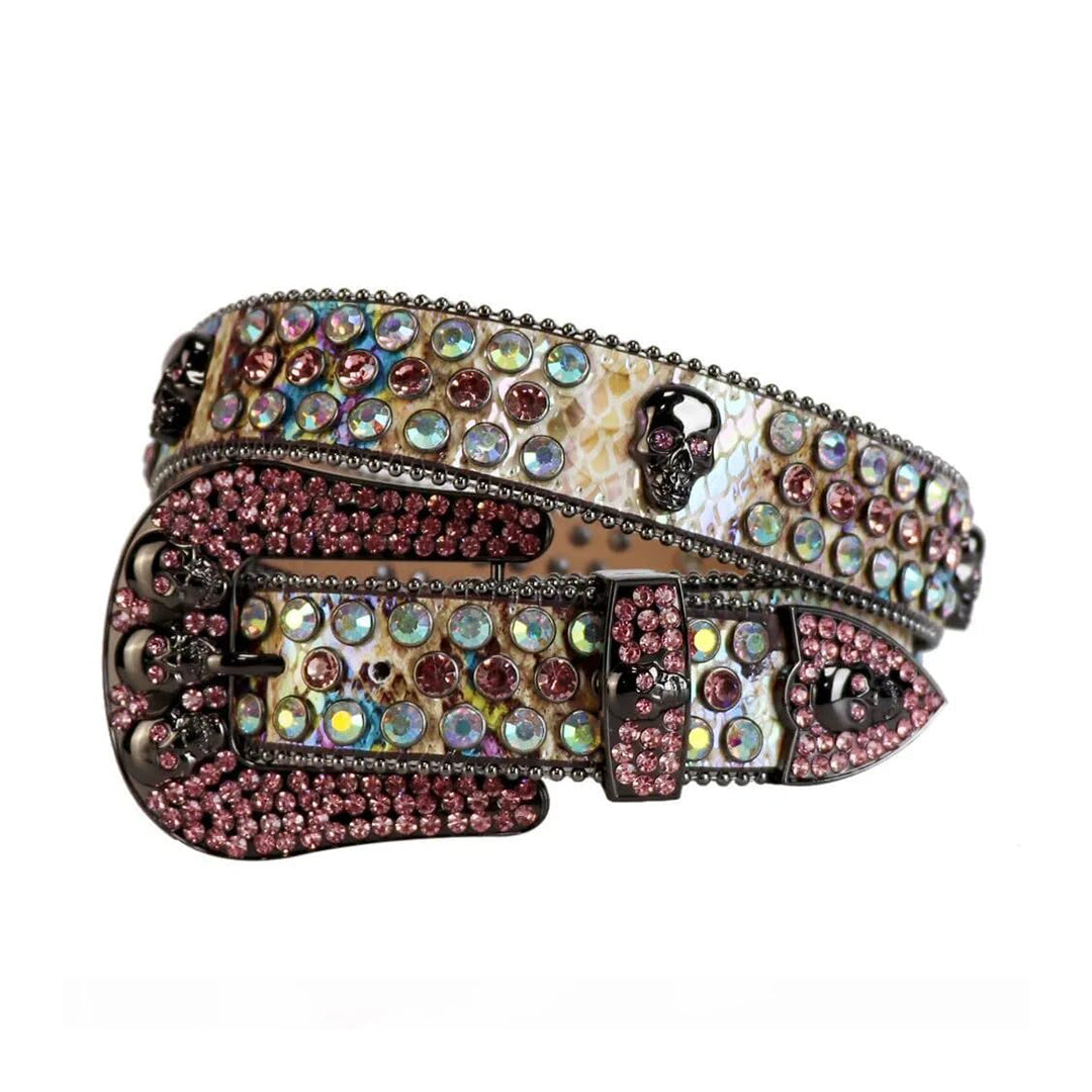 Skull Multi Strap With Multi & Pink Embellished Rhinestone Belt