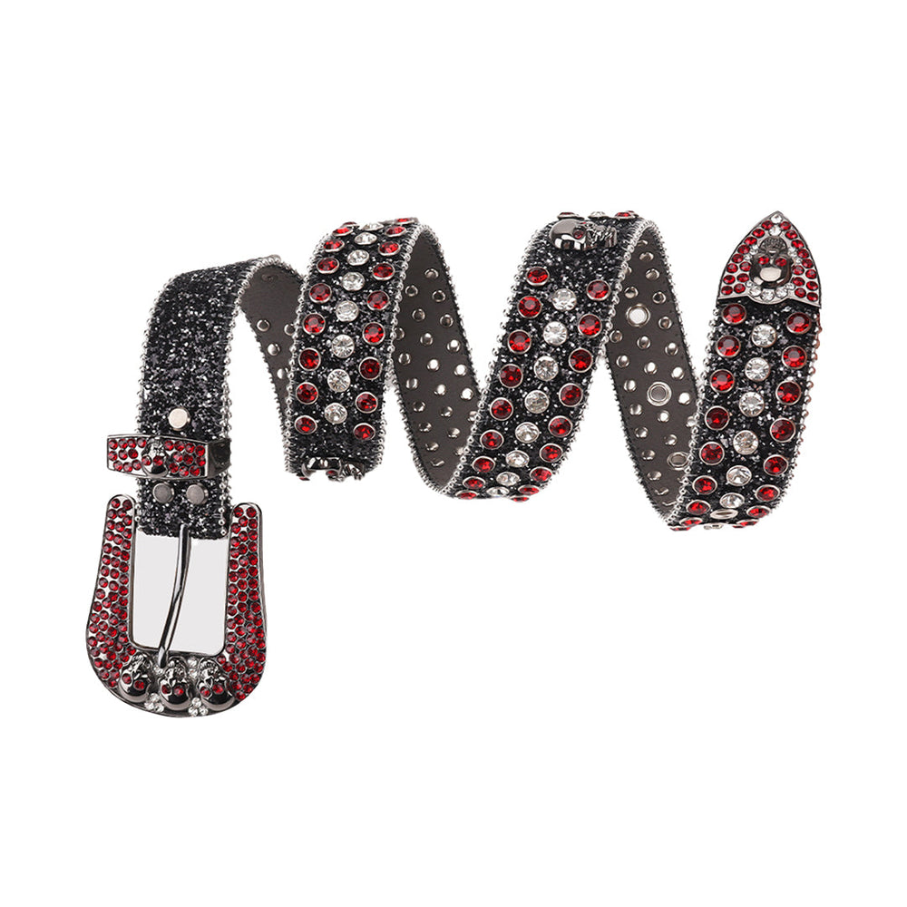 Skull Black Strap With Red & Silver Rhinestone Waist Belt