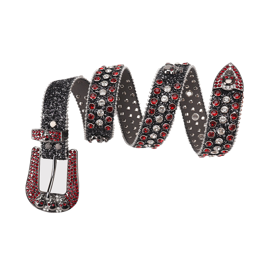 Skull Black Strap With Red & Silver Rhinestone Waist Belt