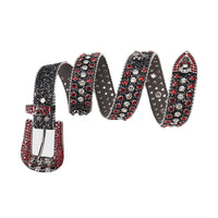 Skull Black Strap With Red & Silver Rhinestone Waist Belt