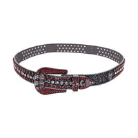 Skull Black Strap With Red & Silver Rhinestone Waist Belt