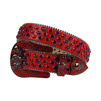 Skull Red Strap With Red & Blue Adorned Rhinestone Belt