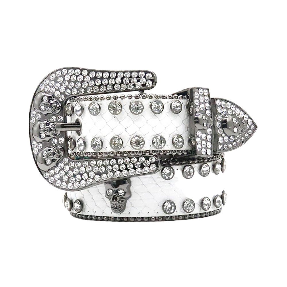 Skull White With Faceted Crystal Encrusted Rhinestone Belt