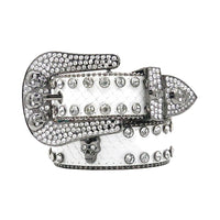 Skull White With Faceted Crystal Encrusted Rhinestone Belt