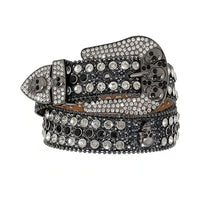 Black Skull Buckle With Black & Faceted Crystal Sparkly Rhinestone Belt
