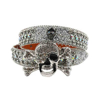 Metal Skull Buckle With Silver & Multi Encrusted Rhinestone Belt