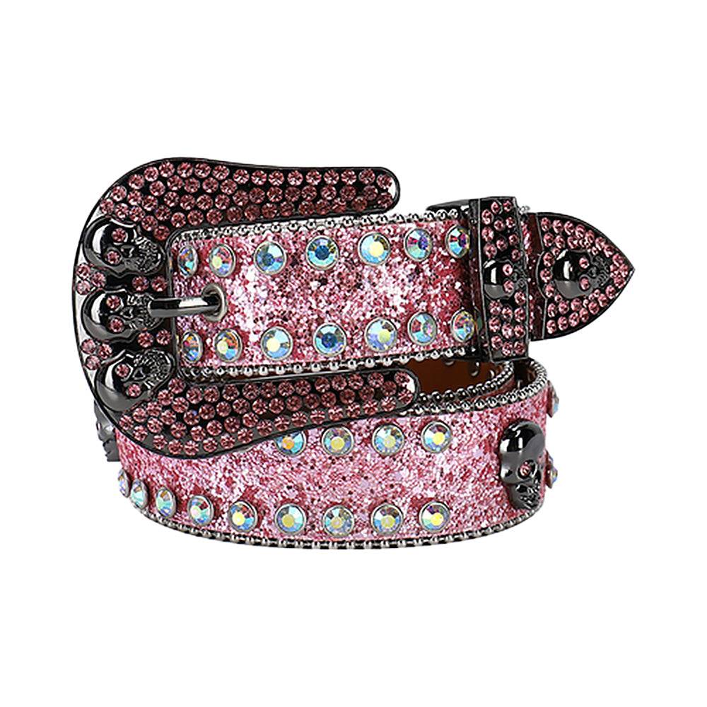 Skull Pink Strap With Multi Rhinestone Statement Belt